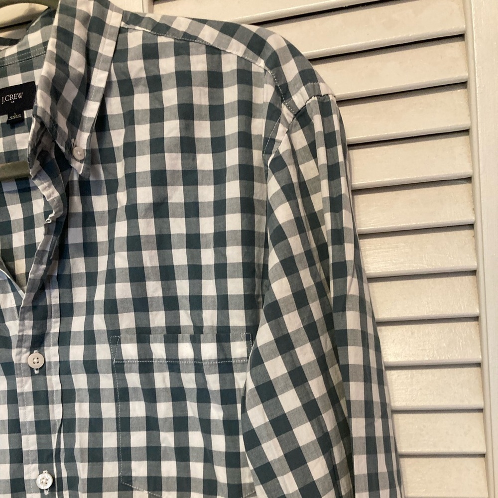 Men’s J.Crew Gingham Blue And White Button Down Shirt Size Large - Picture 3 of 8